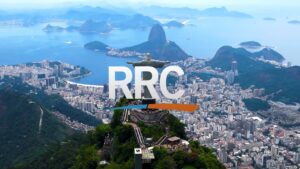 RRC corporate product video thumbnail showing a city aerial view with the RRC logo representing braced tube structural solutions.
