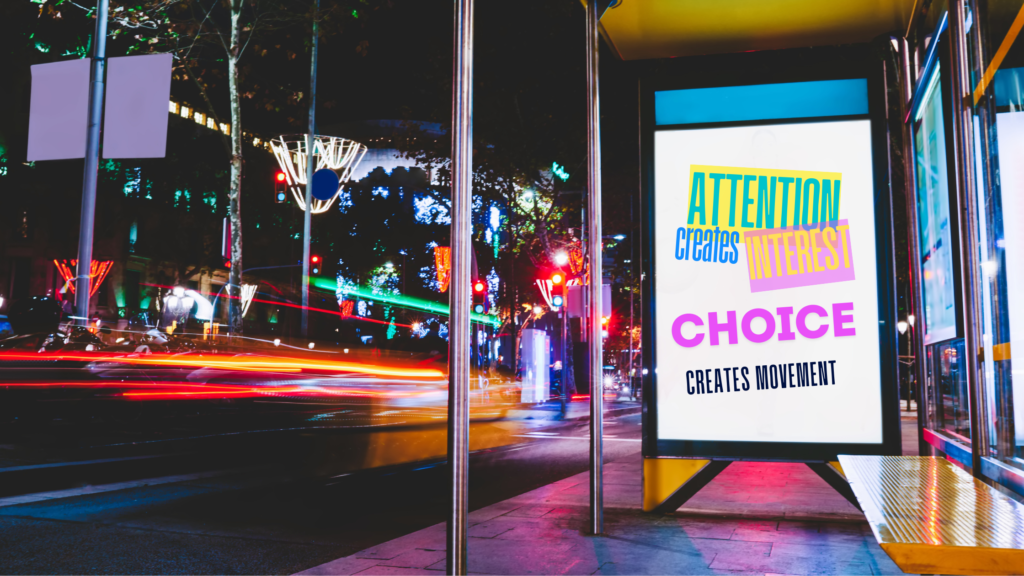 Digital billboard in a city street highlighting how brands compete for attention in crowded environments