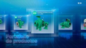 WDM Pumps product portfolio showing multiple standardized industrial pump models displayed in a digital interface.