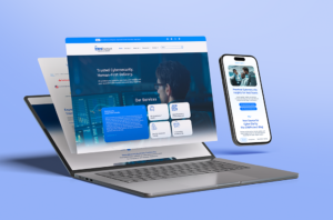 ERM Protect website mockup displayed on desktop and mobile screens showing the redesigned cybersecurity company website interface.