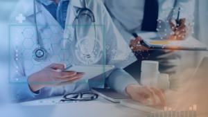 Healthcare professionals in a meeting discussing complex decisions, representing how clarity helps align stakeholders and move healthcare decisions forward.