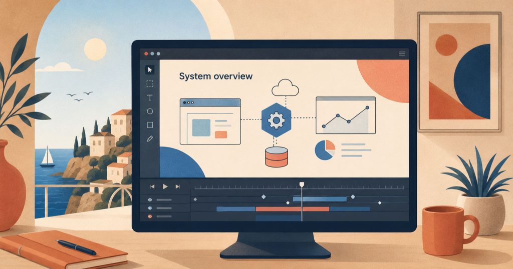 A 2D motion-graphics explainer frame turning a technical idea into simple icons and a chart.