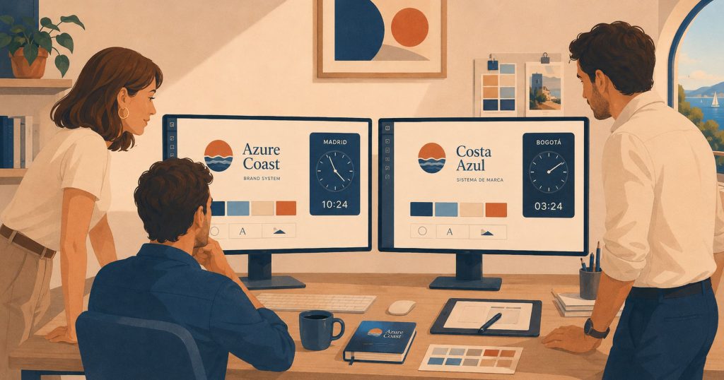 One creative team producing the same brand in English for Europe and Spanish for Latin America.