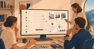 A design backlog being cleared into finished on-brand deliverables by an unlimited design team.