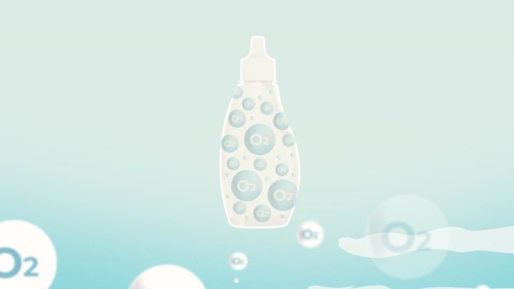 MÜNO explainer final design: the MÜNO bottle surrounded by oxygen bubbles