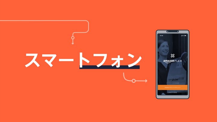 Final frame of a smartphone running the Amazon Flex app, with Japanese text for smartphone