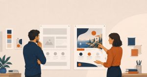 Illustration contrasting generic template content with distinctive B2B creative work.