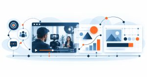 B2B video marketing shown as a blend of live action, illustration, and graphic design running along one planned film timeline.
