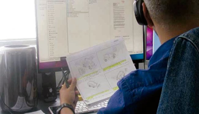 Room4 Media animator reviewing the storyboard for the European Aluminium 3D film