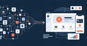 Fintech marketing and branding: a complex financial flow simplified into clear linear art