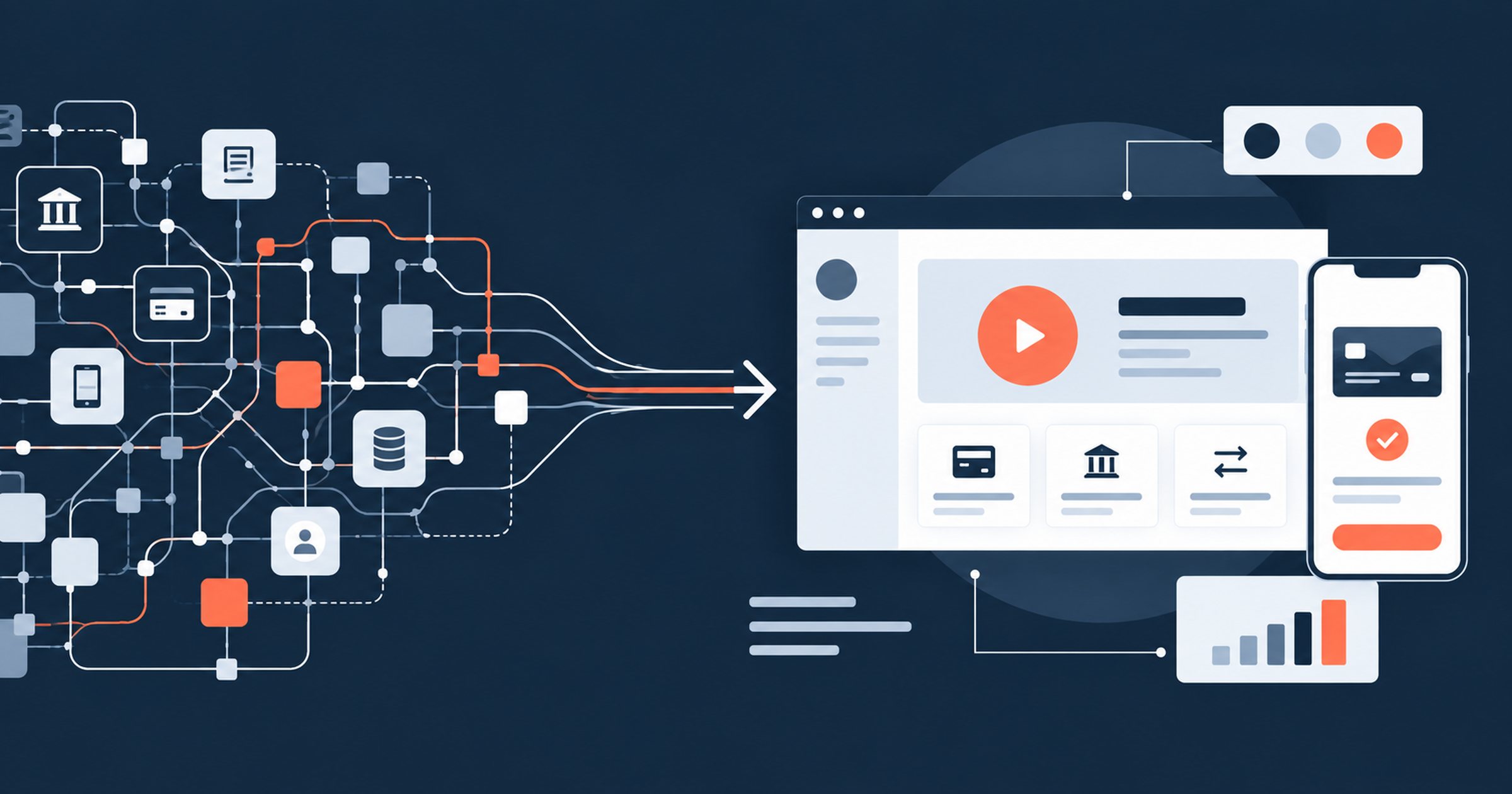 Fintech marketing and branding: a complex financial flow simplified into clear linear art