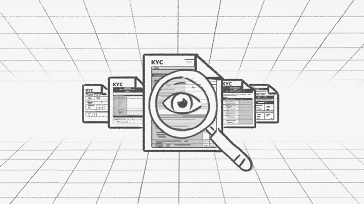 Pencil storyboard sketch of KYC documents under a magnifying glass, for the Inscope product video by Room4 Media