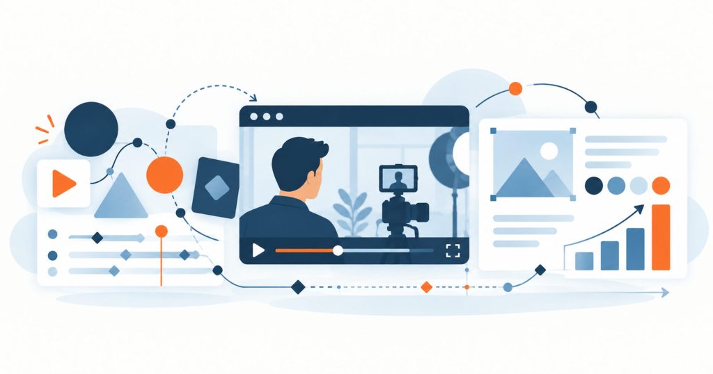 Motion graphics shown as a blend of illustration, live action, and graphic design, layered along an animation timeline.
