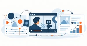 Motion graphics shown as a blend of illustration, live action, and graphic design, layered along an animation timeline.