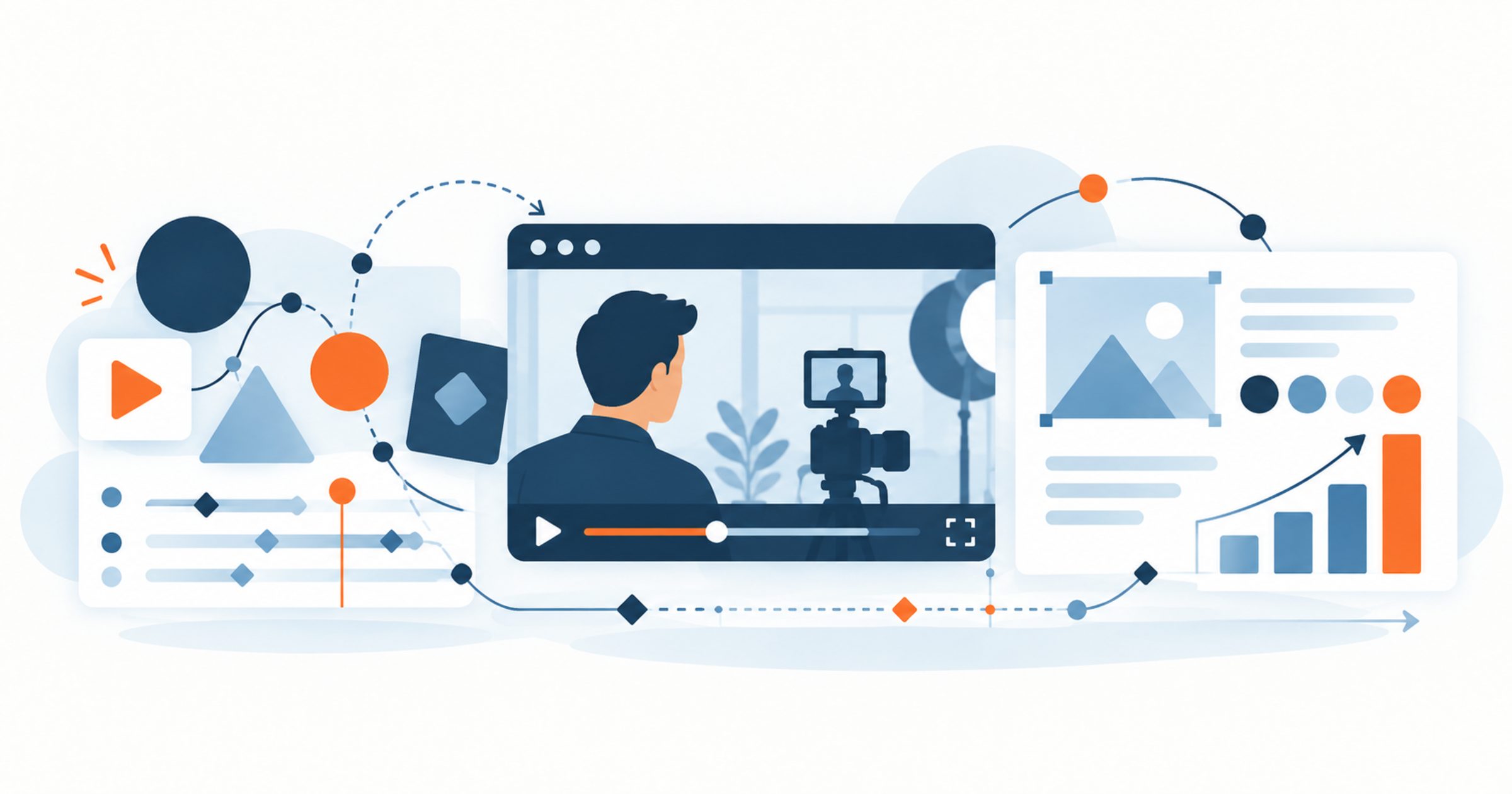 Motion graphics shown as a blend of illustration, live action, and graphic design, layered along an animation timeline.