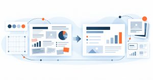 Presentation design shown as a cluttered slide restructured into a clear, on-brand slide with a simple chart.