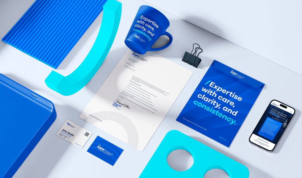 ERMProtect cybersecurity branding: stationery, business cards and branded items by Room4 Media