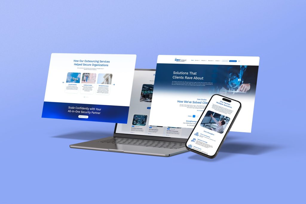 ERMProtect cybersecurity website design: responsive pages on laptop and mobile by Room4 Media